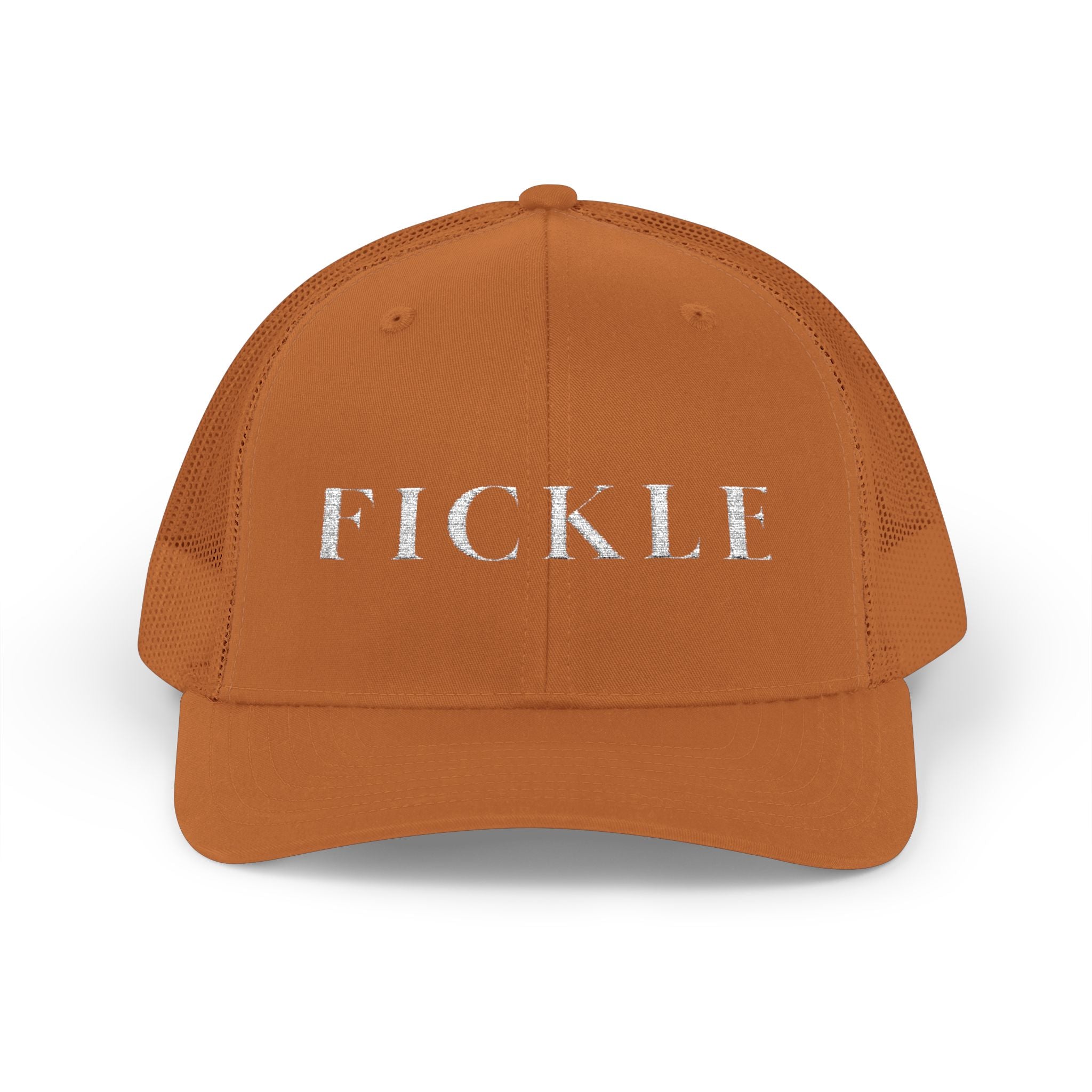 Fickle Snapback Trucker Cap — Vintage Distressed Text Mesh