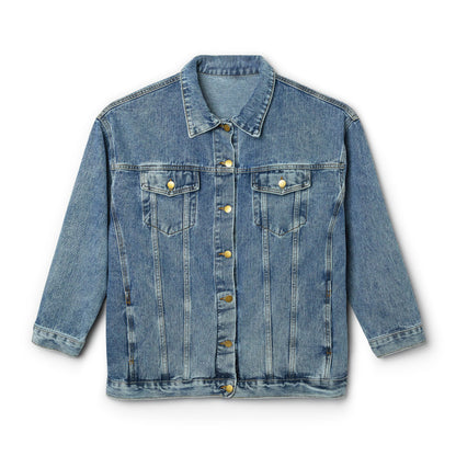 Women's Denim Jacket with Gold Fairy Moon Backprint — Boho Vintage Jean Jacket