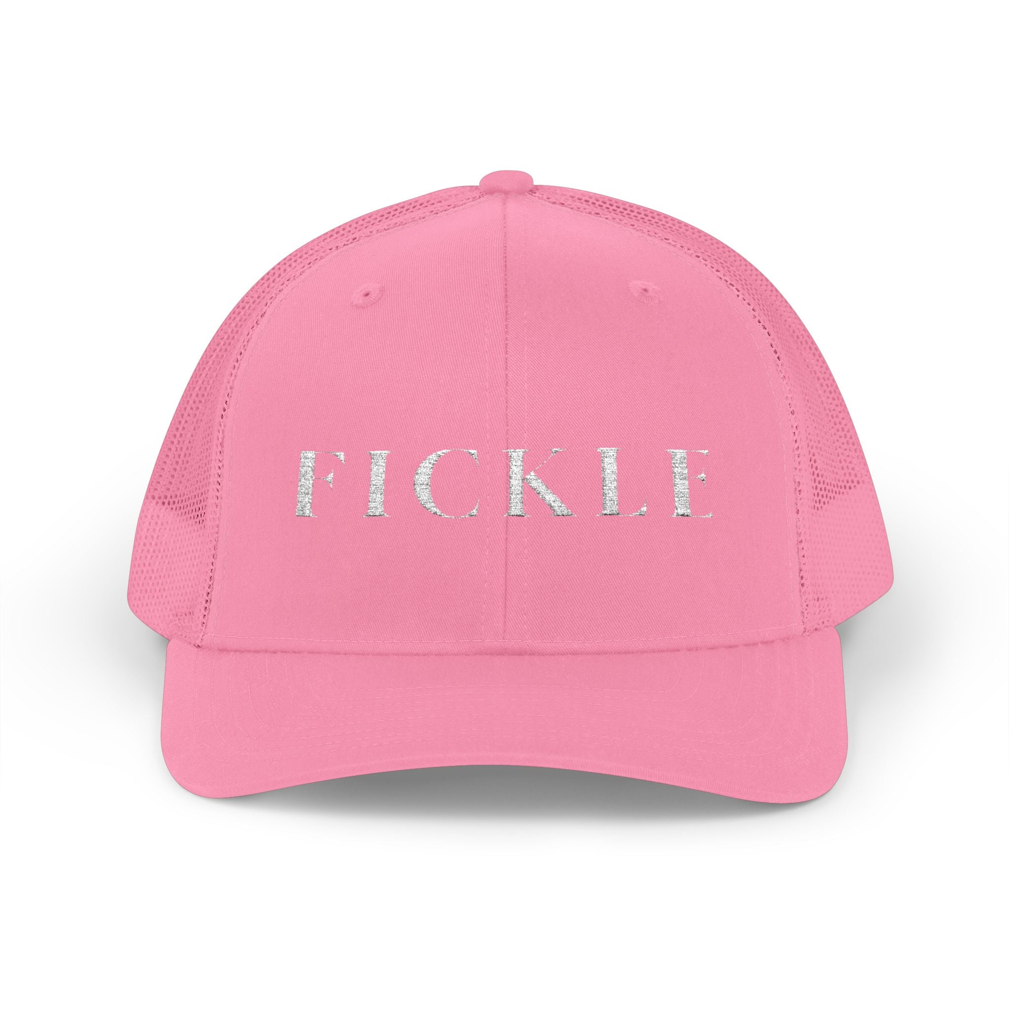 Fickle Snapback Trucker Cap — Vintage Distressed Text Mesh