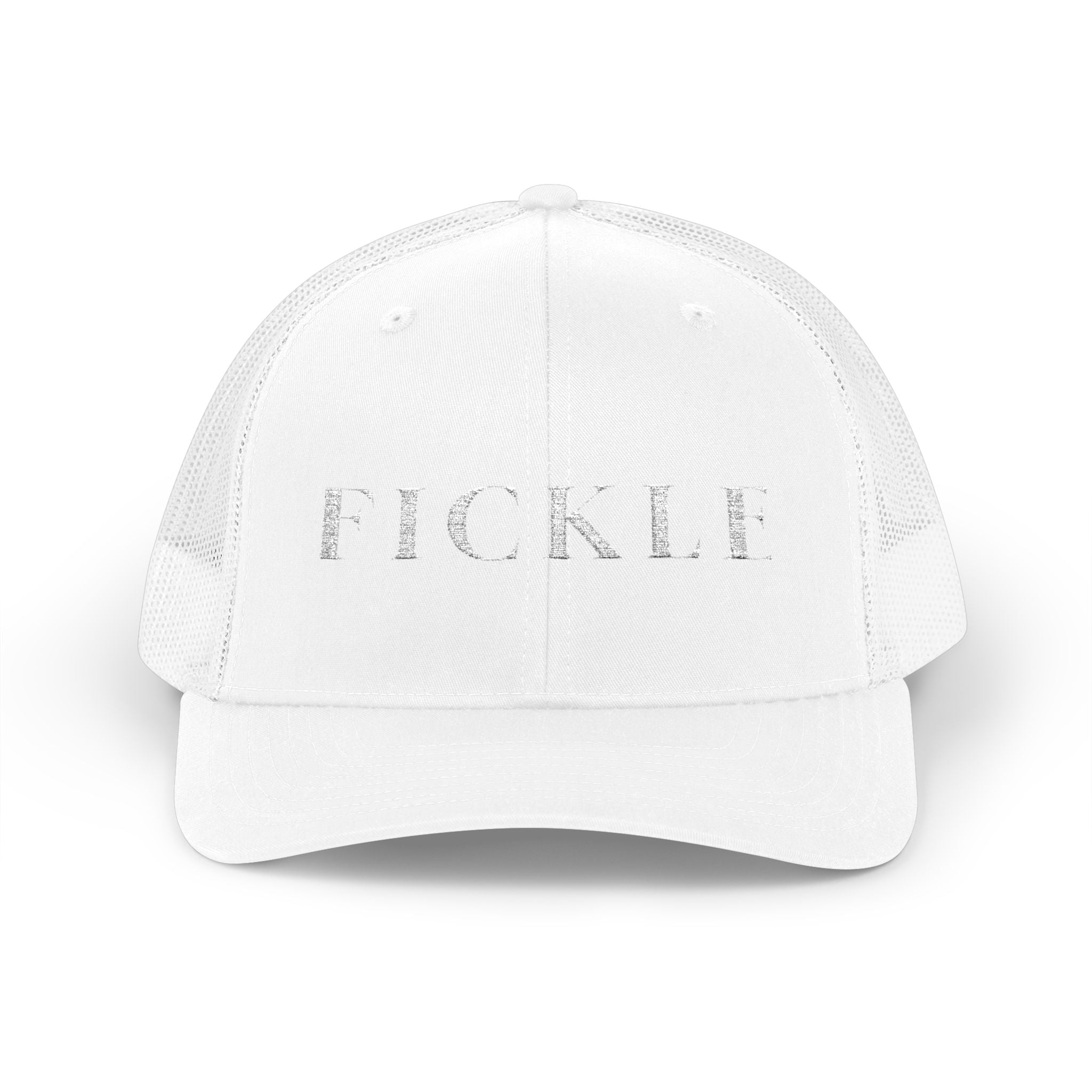 Fickle Snapback Trucker Cap — Vintage Distressed Text Mesh