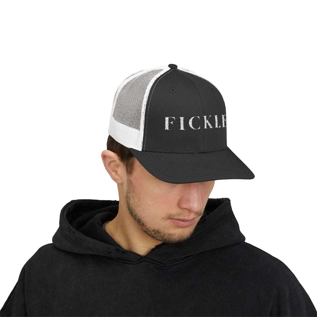 Fickle Snapback Trucker Cap — Vintage Distressed Text Mesh
